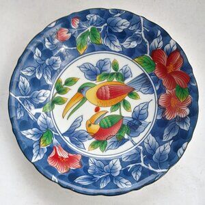 Japan Toucans Hibiscus Decorative Bowl 8" Tropical Birds VTG Andrea by Sadek